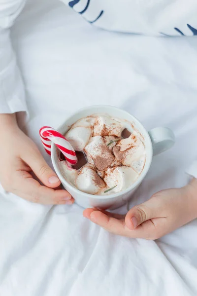 크리스마스 장식에 마시멜로와 롤리팝 뜨거운 코코아 조각을 크리스마스 스러운 — 스톡 사진