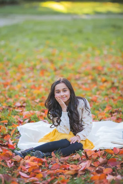 Portrait Little Beautiful Girl Years Old Long Dark Hair Bright — Stock fotografie