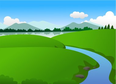 güzel yeşil doğa göl ve dağ ile