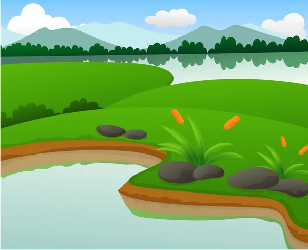 Природные ландшафты пруда и озера — стоковый вектор
