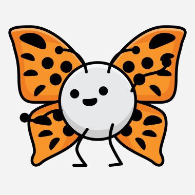 Kelebek Karakteri 'nin Güzel yüzlü, basit elli ve bacak çizgili tasviri İzole Arkaplanda