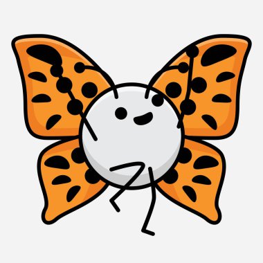 Kelebek Karakteri 'nin Güzel yüzlü, basit elli ve bacak çizgili tasviri İzole Arkaplanda