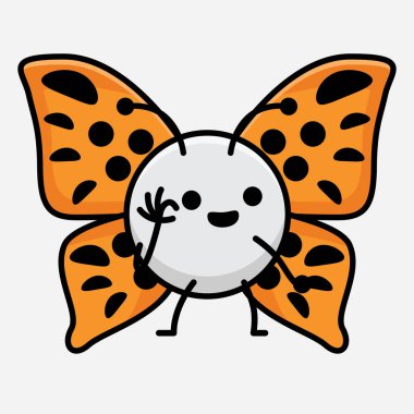 Kelebek Karakteri 'nin Güzel yüzlü, basit elli ve bacak çizgili tasviri İzole Arkaplanda