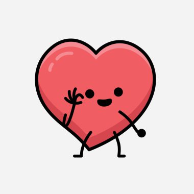 İzole edilmiş arkaplanda Kalp Karakteri Maskot Vektörü İllüstrasyonu