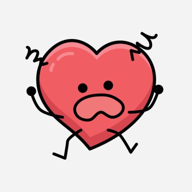 İzole edilmiş arkaplanda Kalp Karakteri Maskot Vektörü İllüstrasyonu