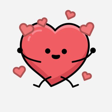 İzole edilmiş arkaplanda Kalp Karakteri Maskot Vektörü İllüstrasyonu