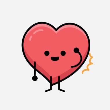 İzole edilmiş arkaplanda Kalp Karakteri Maskot Vektörü İllüstrasyonu