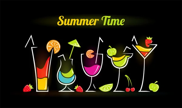 Illustration der Sommerkomposition mit Cocktails — Stockvektor