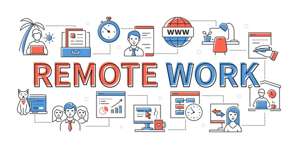 Remote Work - Liniendesign Stil modernes Banner — Stockvektor