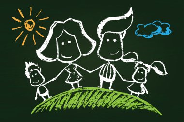 mutlu bir aile chalked çizimi