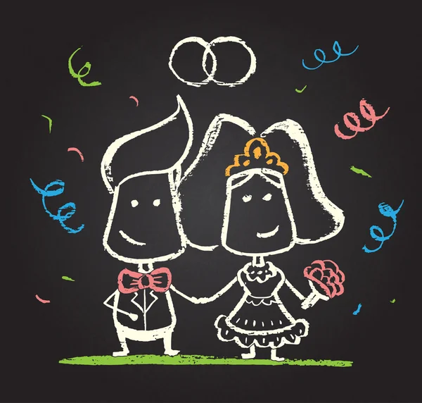 Εικονογράφηση του chalked ευτυχισμένο ζευγάρι που ασχολούνται — Διανυσματικό Αρχείο