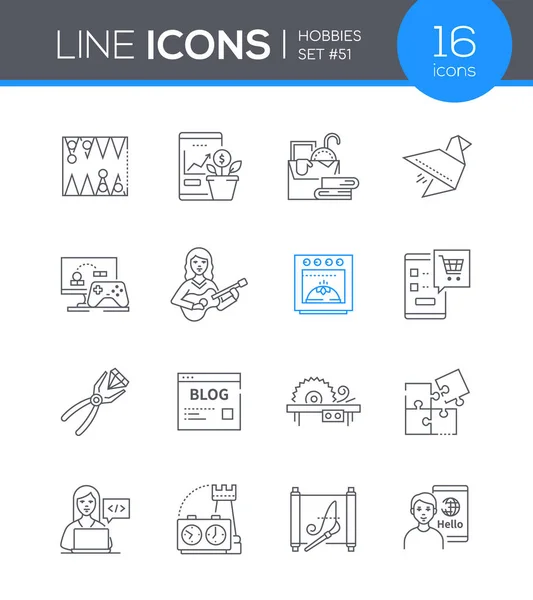 Hobbies - conjunto de iconos de diseño de línea moderna — Vector de stock