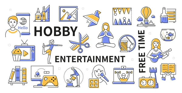 Hobby e entretenimento - conjunto de ícones de design de linha —  Vetores de Stock