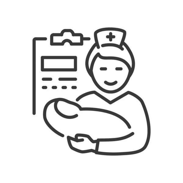 Enfermera con bebé - diseño de línea vectorial único icono aislado — Vector de stock