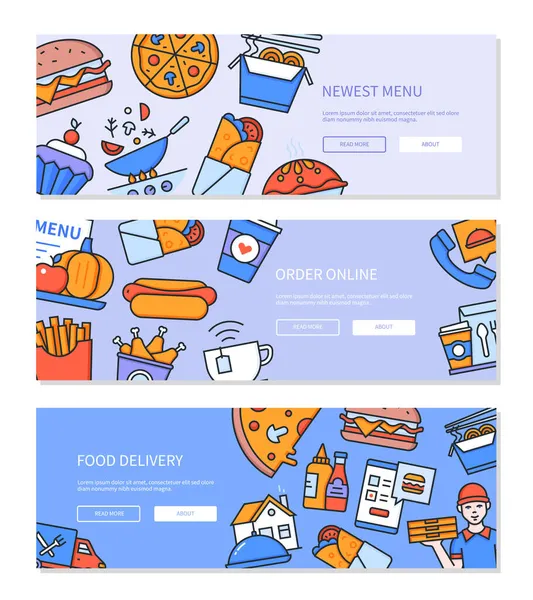 Comida rápida - coloridos banners de diseño plano vectorial — Archivo Imágenes Vectoriales