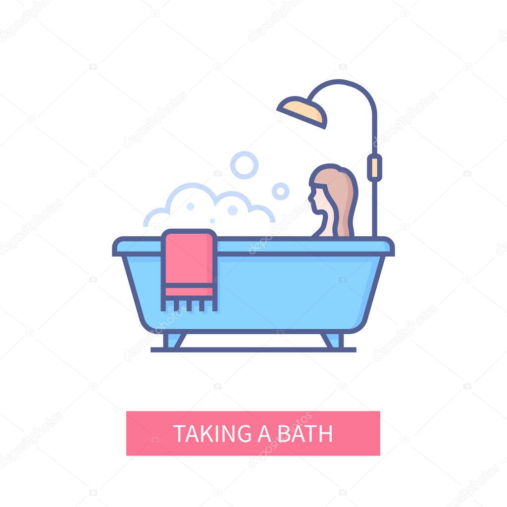 Taking a bath - modern line design style icon