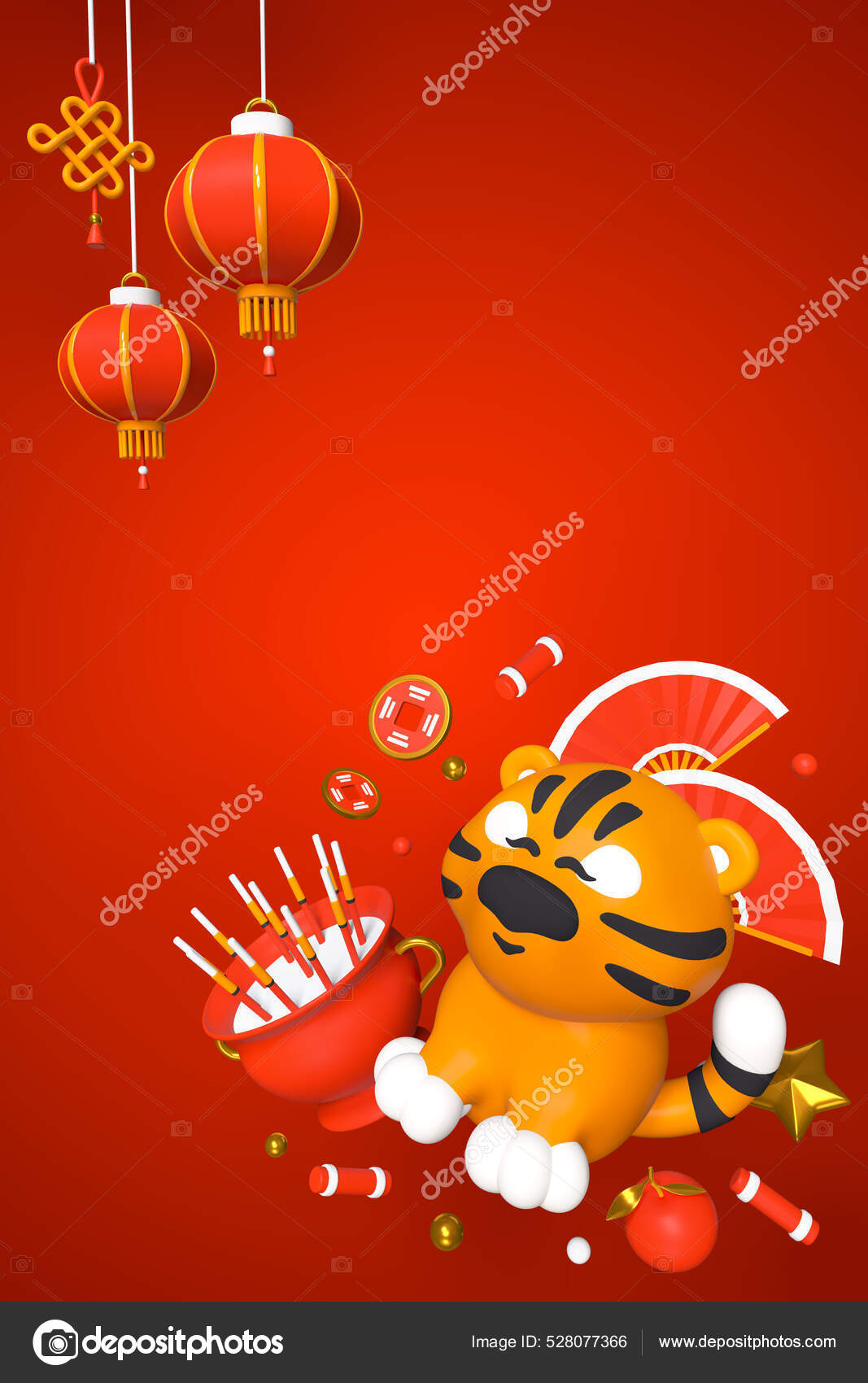 Idea de Año Nuevo Chino - colorida ilustración 3D: fotografía de stock ©   #528077366 | Depositphotos