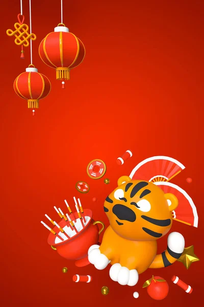 Idéia de Ano Novo Chinês - ilustração 3D colorido — Fotografia de Stock