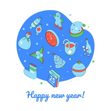 Mutlu yıllar - modern renkli izometrik çizimler