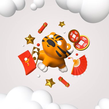 Mutlu Çin Yeni Yılı - renkli 3D illüstrasyon