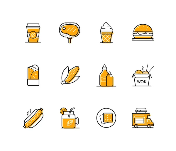 Comida y bebida - conjunto de iconos de diseño de línea de colores — Vector de stock