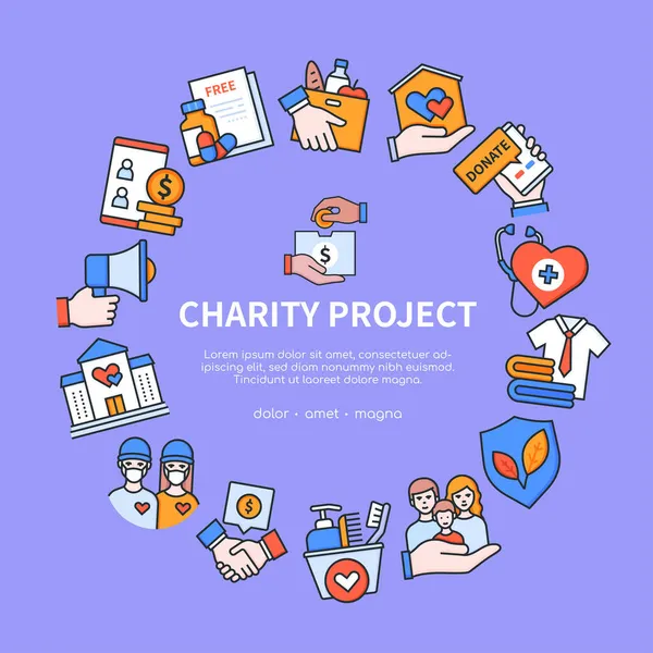 慈善计划-彩色矢量平面设计风格横幅 — 图库矢量图片