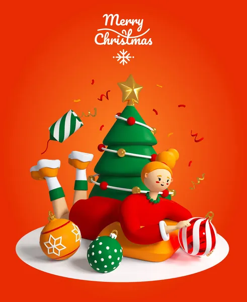 Buon Natale - illustrazione colorata in stile 3D con personaggio dei cartoni animati — Foto Stock