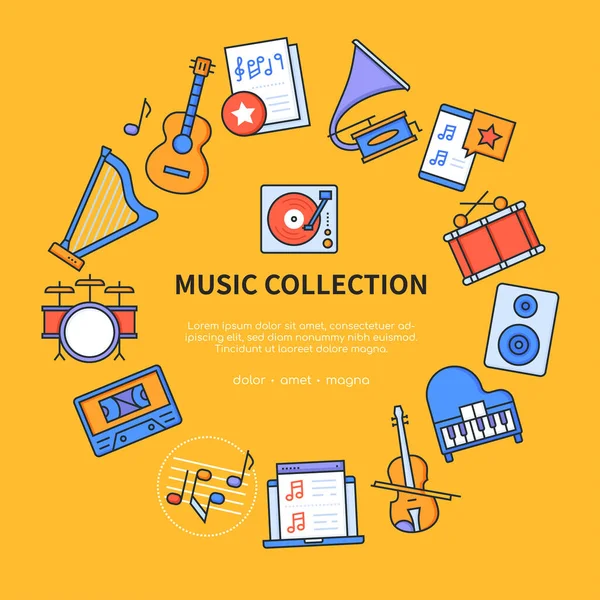Collection musicale - bannière vectorielle de style design plat — Image vectorielle