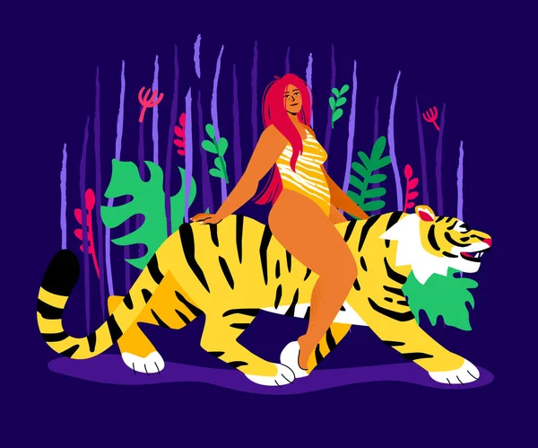 Femme sauvage - illustration colorée de style design plat — Image vectorielle