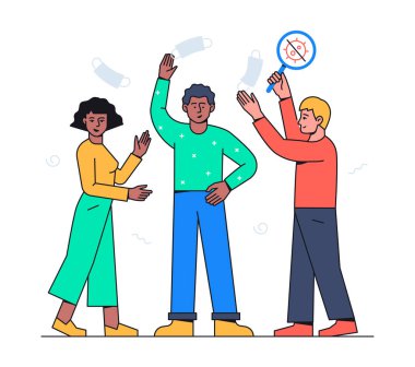 Virüse karşı zafer - renkli düz tasarım illüstrasyon