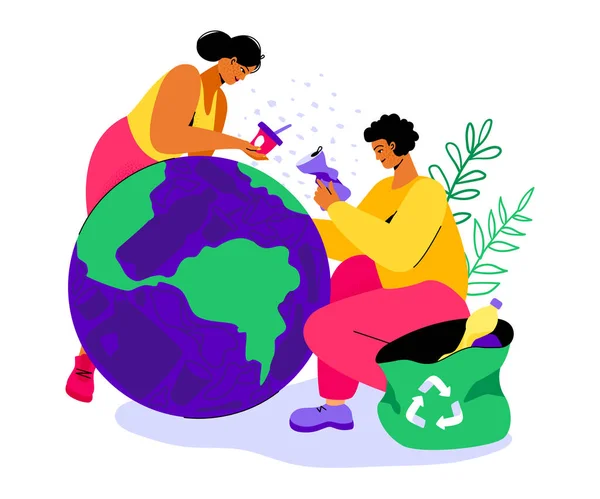 Καθαρίστε τα σκουπίδια στον πλανήτη - πολύχρωμο επίπεδη σχεδίαση στυλ εικονογράφηση — Διανυσματικό Αρχείο