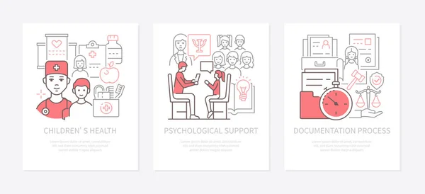 Helping children - modern line design style banners set —  Vetores de Stock