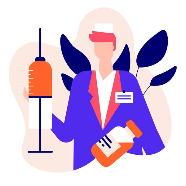 ワクチンと医師-現代のカラフルなフラットデザインスタイルのイラスト — ストックベクタ