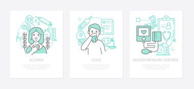 Alerji, soğuk, hastalık - modern çizgi tasarım sancakları