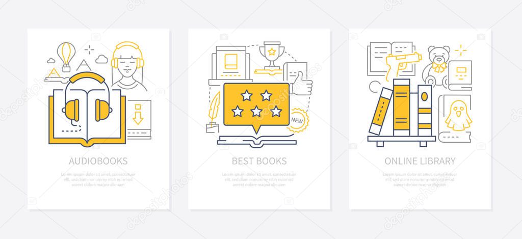 Online library - modern line design style banners set