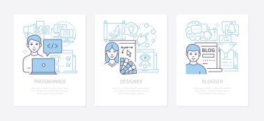 Çevrimiçi meslekler - modern satır tasarım biçimi pankartları
