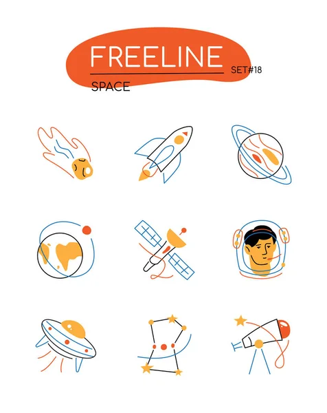 Space - modern line design style icons set — Wektor stockowy