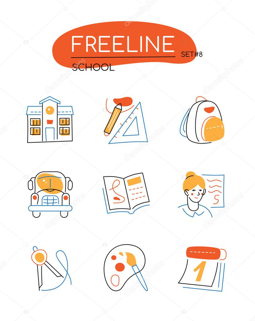 School - modern line design style icons set