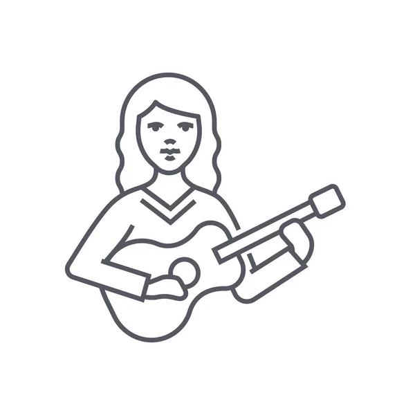 Girl with a guitar - modern black line design style icon - Stok Vektor