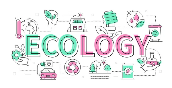 Ecologia - moderno banner web estilo de design plano com elementos de linha — Vetor de Stock