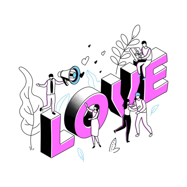 발렌틴 데이 (Valentines Day) - 현대적 인 일직선 기하학 설계 스타일 삽화 — 스톡 벡터