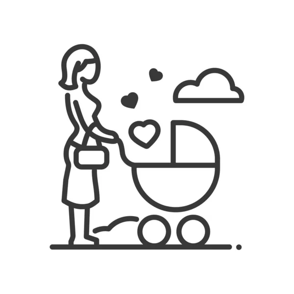 Mamá joven - diseño de línea vectorial único icono aislado — Vector de stock