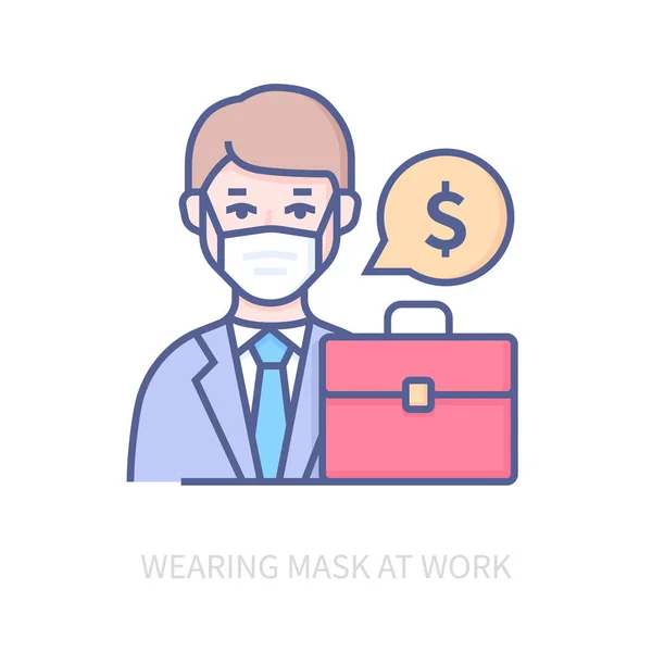 Носіння маски на роботі - сучасна кольорова піктограма лінії дизайну — стоковий вектор