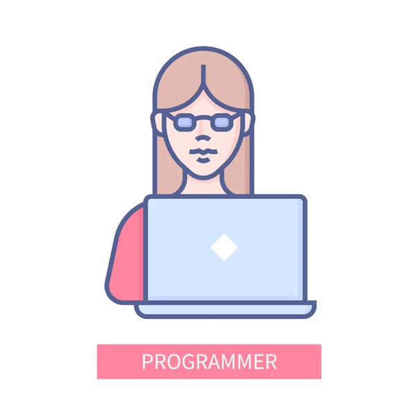 Programmer - 현대 컬러 라인 디자인 아이콘 — 스톡 벡터