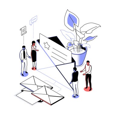 İş yazışmaları - modern çizgi izometri tasarımı tasarımı çizimi illüstrasyonu