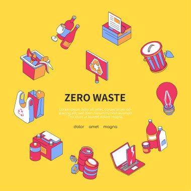 Sıfır atık - metin için kopyalama alanı olan modern izometrik pankart