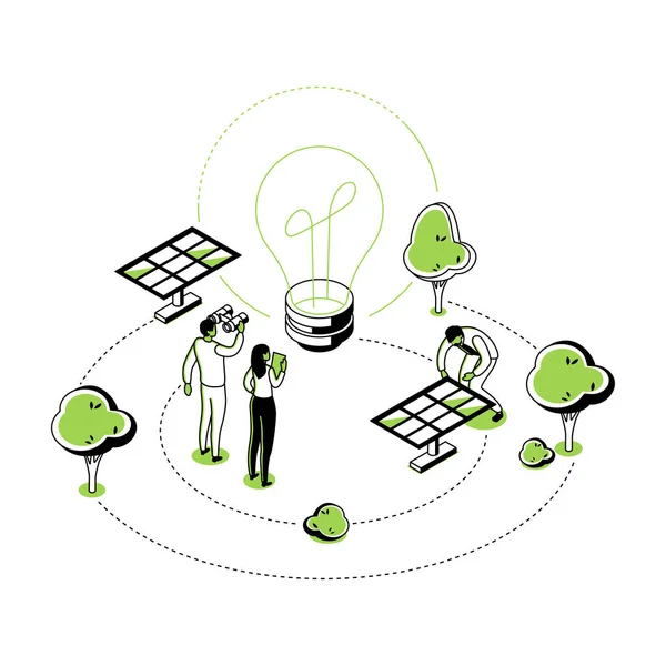 Hernieuwbare energie - moderne lijn isometrie ontwerp stijl illustratie — Stockvector