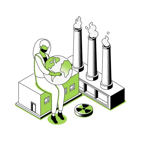 Contaminación del aire - línea moderna isometría diseño estilo ilustración — Vector de stock