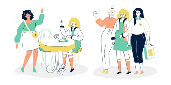 Treffen mit Freunden - farbenfrohe flache Design-Illustration — Stockvektor