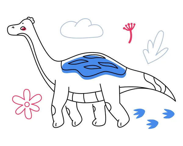 Brachiosaurus dino - illustration de style design de ligne avec trait modifiable — Image vectorielle